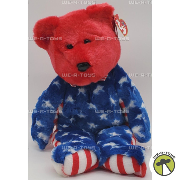 TY Beanie Buddies Liberty the Bear Patriotic Teddy with Red Head Plush 2003