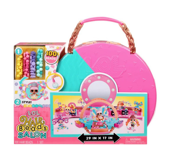 LOL Surprise Hair Beads Salon Playset with Doll, 100 Beads, Hair Ties, Mirrors