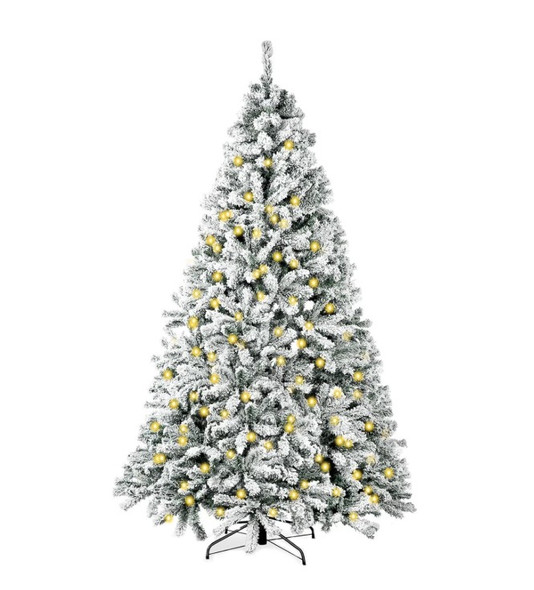 Behome 6ft Flocked Pre-Lit Artificial Christmas Tree with 8 Lighting Modes