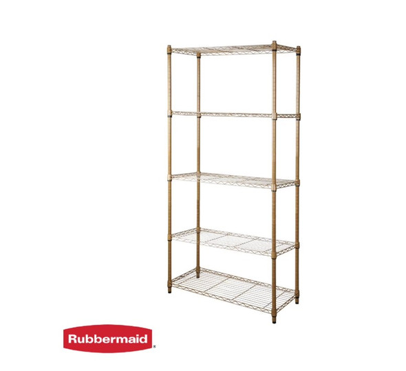 Rubbermaid 5-Tier Heavy Duty Gold Wire Shelving Unit, 1250lb Capacity