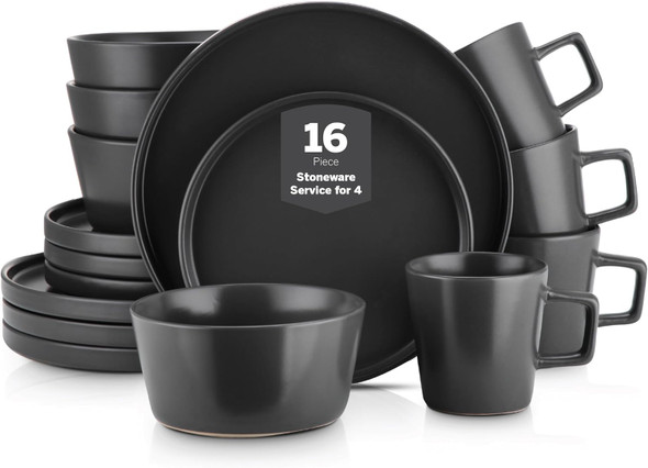 Stone Lain Celina Stoneware 16 Piece Dinnerware Set, Plates and Bowls