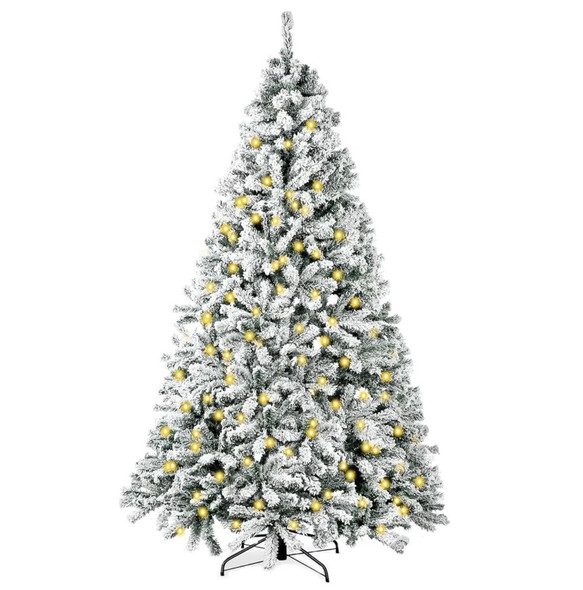 BN-LINK 5ft Flocked Pre-Lit Artificial Christmas Tree with 8 Lighting Modes