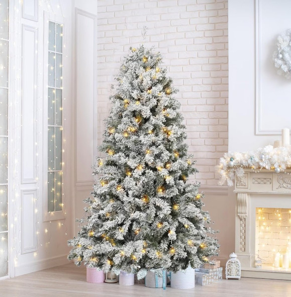 BN-LINK 5ft Flocked Pre-Lit Artificial Christmas Tree with 8 Lighting Modes