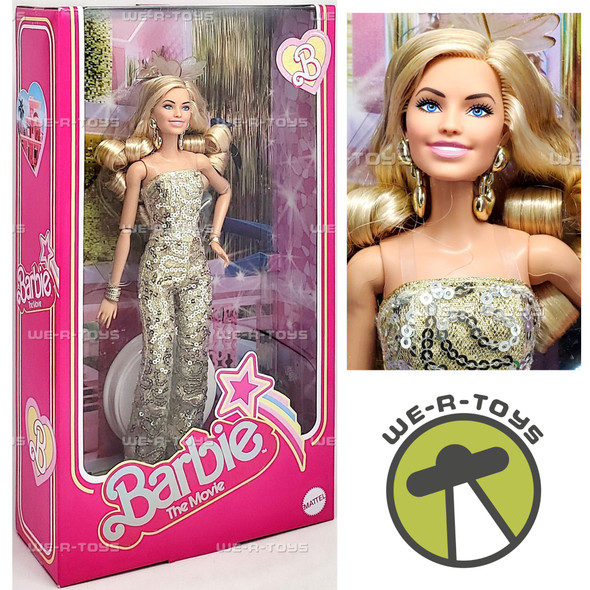Barbie The Movie Margot Robbie Gold Disco Jumpsuit Doll 2022 Mattel HPJ99