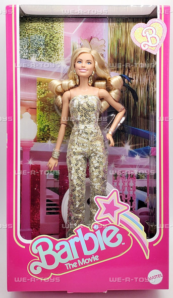 Barbie The Movie Margot Robbie Gold Disco Jumpsuit Doll 2022 Mattel HPJ99
