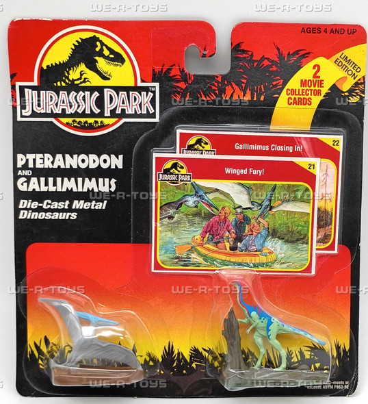 Jurassic Park Pteranodon & Gallimimus Die Cast Dinosaur Set & Cards 1993 Kenner
