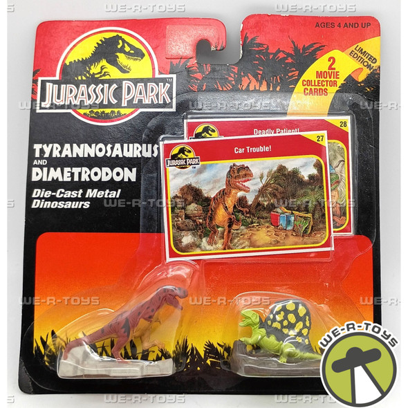 Jurassic Park Tyrannosaurus & Dimetrodon Dinosaur Figure Set & Cards 1993 Kenner