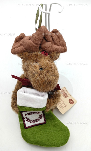 Boyds Bears Mini Plush Moose Ornament Holding Merry Moosemas Stocking #562724