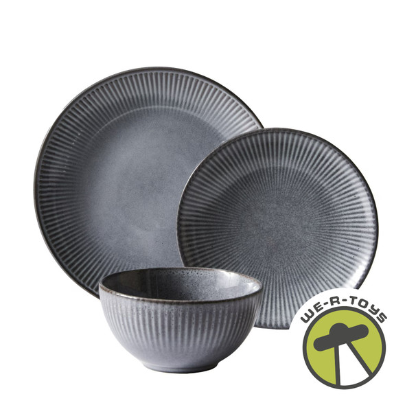 Better Homes & Gardens Sawyer 12-Piece Stoneware Dinnerware Set Grey