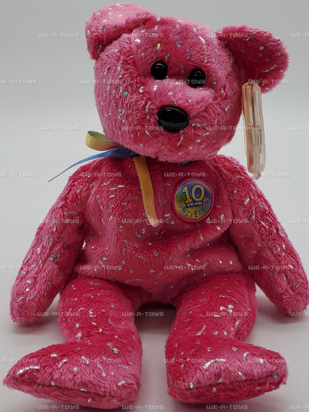Ty Beanie Baby Decade the Bear 10th Year Anniversary Plush 2003 Pink Version