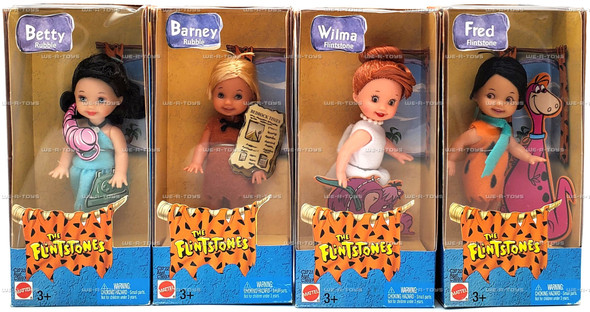 The Flintstones Lot of 4 Fred Wilma Barney & Betty Rubble Kelly Doll 2003 Mattel