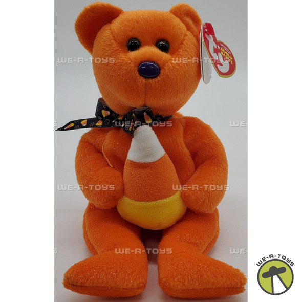 Ty Beanie Baby Treator the Halloween Bear Candy Corn Plush 2008