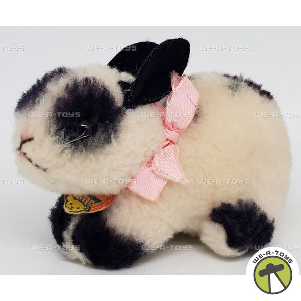 Steiff Timmy White with Black Dots Bunny Rabbit Pink Ribbon Mohair Plush