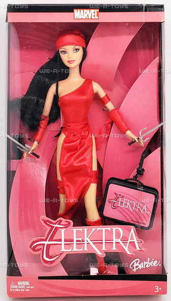 Marvel's Electra Barbie Doll with Lunchbox Keychain 2005 Mattel H1699