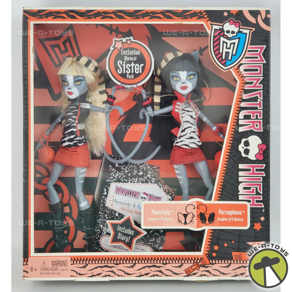 Monster High Meowlody & Purrsephone Dolls Werecat Sisters 2011 Mattel W9215