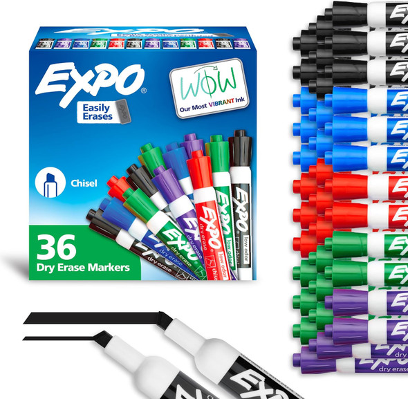EXPO Dry Erase Markers, Chisel Tip, Assorted Colors, 36 Count
