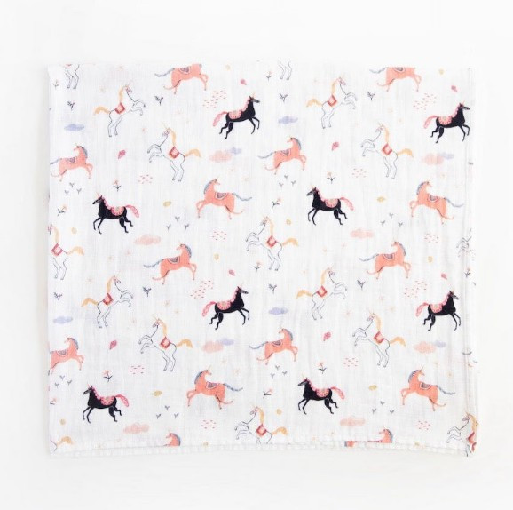 Red Rovr 100% Organic Cotton Muslin Swaddle Infant Blanket 2 Pk, Little Unicorns
