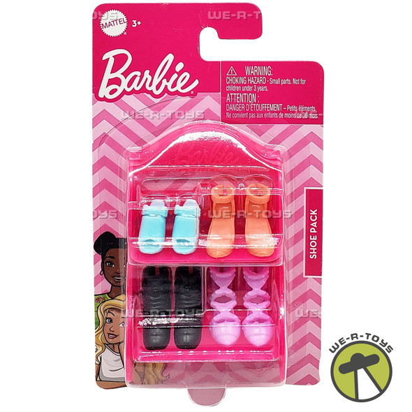 Barbie Shoe Pack Pink Shelf with 4 Pairs of Shoes 2021 Mattel GVY23