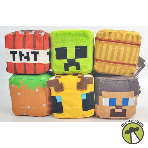 Minecraft Basic Blocks Lot of 6 Mini Plush Complete Set Creeper, Steve, and More