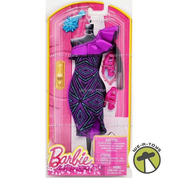 Barbie Fashions Purple Teal and Black Over the Shoulder Dress 2013 Mattel BCN58