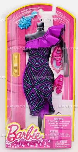 Barbie Fashions Purple Teal and Black Over the Shoulder Dress 2013 Mattel BCN58