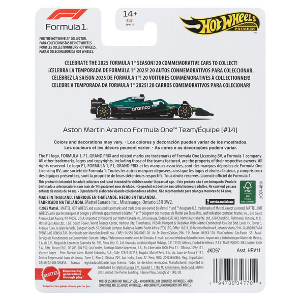 Hot Wheels Premium Aston Martin Aramco Formula One Team #14 Fernando Alonso 2025
