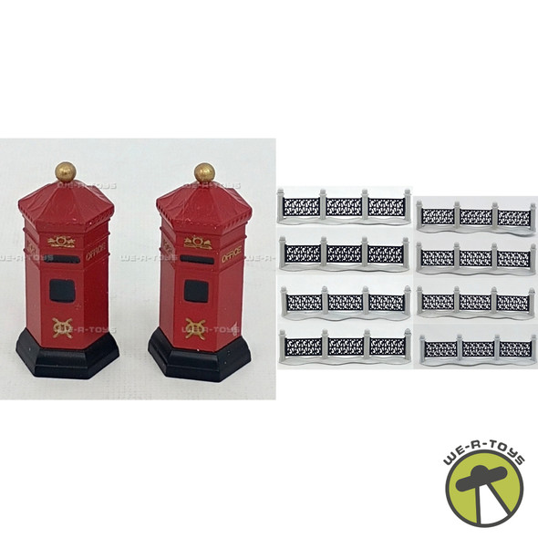 Department 56 English Post Box and VIllage Wrought Iron Fence Lot of 4 Items