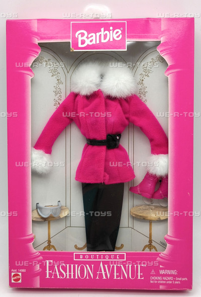 Barbie Fashion Avenue Boutique 14980 Pink Ski Jacket w/White Fur & Pants 1996