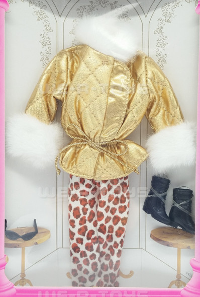 Barbie Fashion Avenue #14980 Gold Ski Jacket with Fur Animal Print Pants NRFB