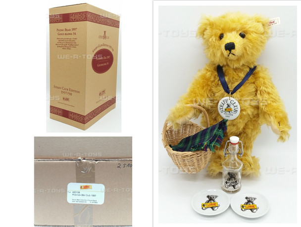 Steiff Club 1997 Picnic Bear Gold Blond 34 Certificate in Shipper NEW