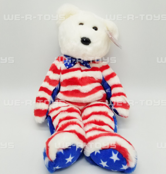 TY Beanie Buddies Liberty the Bear Patriotic Teddy 2001 White Head 14" with Tag