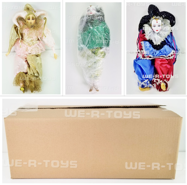 Lot of 3 Porcelain Jester Dolls 18" Tall Vintage Clown Figurine Set