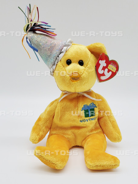 TY Beanie Babies 2002 November Yellow Birthday Collection Bear Plush Toy New