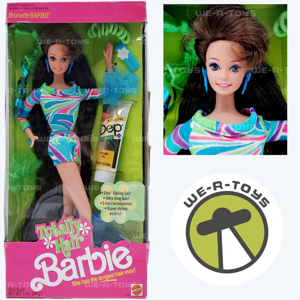 Totally Hair Barbie Brunette Doll with Dep Hair Gel 1991 Mattel #1117