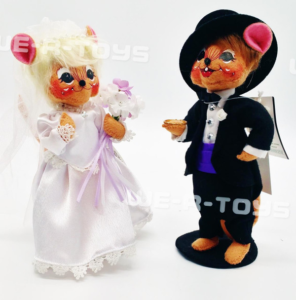 Annalee Mobilitee Dolls 2008 Bride and Groom Mouse Couple 6 Wired Dolls