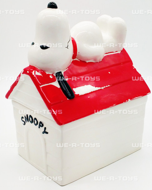 Peanuts Benjamin & Medwin 1966 Snoopy Cookie Jar With Lid White & Red USED