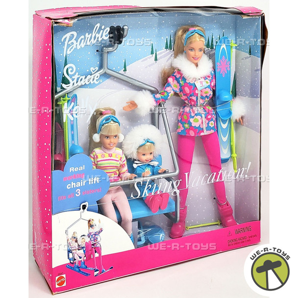 Skiing Vacation Barbie Stacie Kelly Dolls Set & Ski Lift 2000 Mattel No 29347
