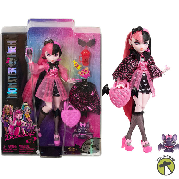 Monster High Doll, Draculaura with Accessories and Pet Bat, Posable Fashion Doll with Pink and Black Hair​​​​