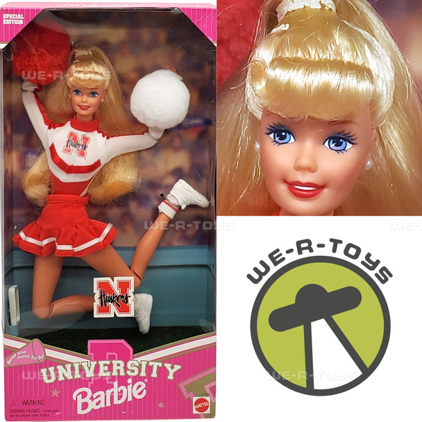 University Barbie Nebraska Cornhuskers Cheerleader Doll 1996 Mattel 17193