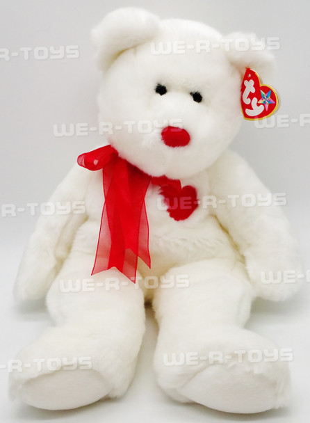 Ty Beanie Buddy Valentino the White Valentine Bear 13" Plush Toy With Tag USED