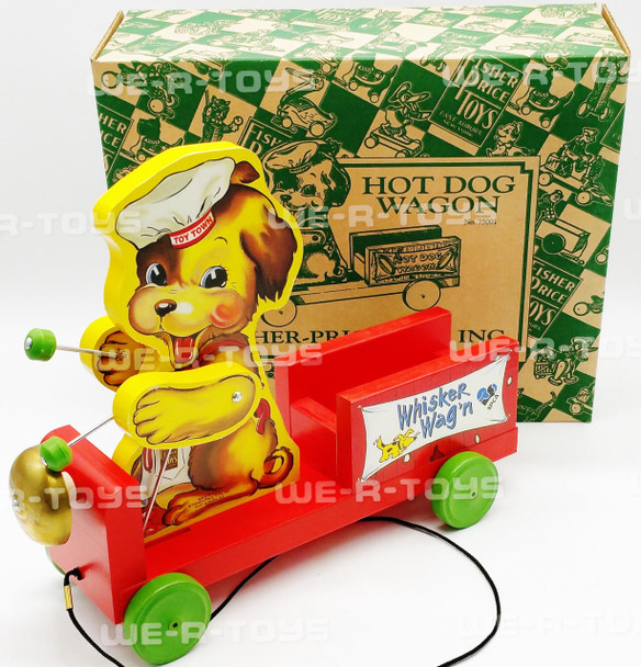 Fisher-Price Hot Dog Wagon Pull Toy Green Box 2001 No 75001 Made In USA NEW