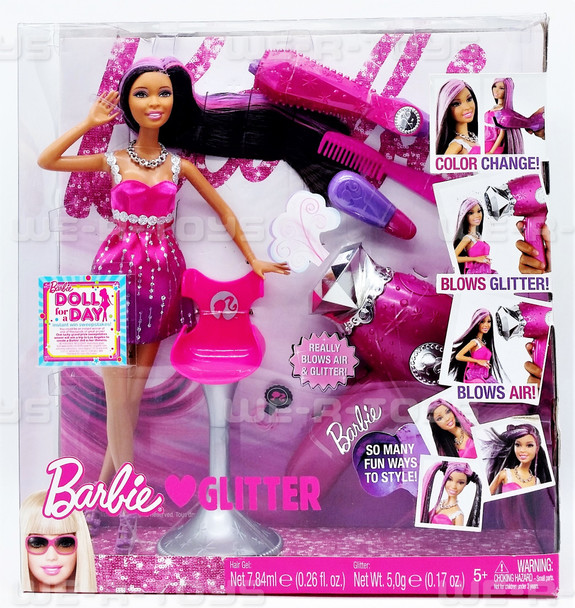 Barbie Loves Glitter Hair Blow Dryer African American 2009 Mattel T4807 NRFB