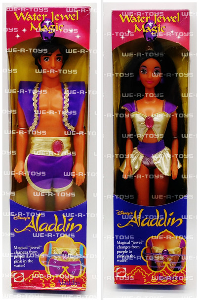 Disney's Aladdin Water Jewel Magic Aladdin & Jasmine Dolls Mattel 1993 NRFB