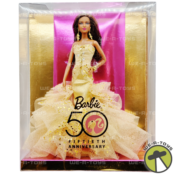 Barbie 50th Anniversary Doll African American Gold Dress Mattel 2008 #N5860 NEW