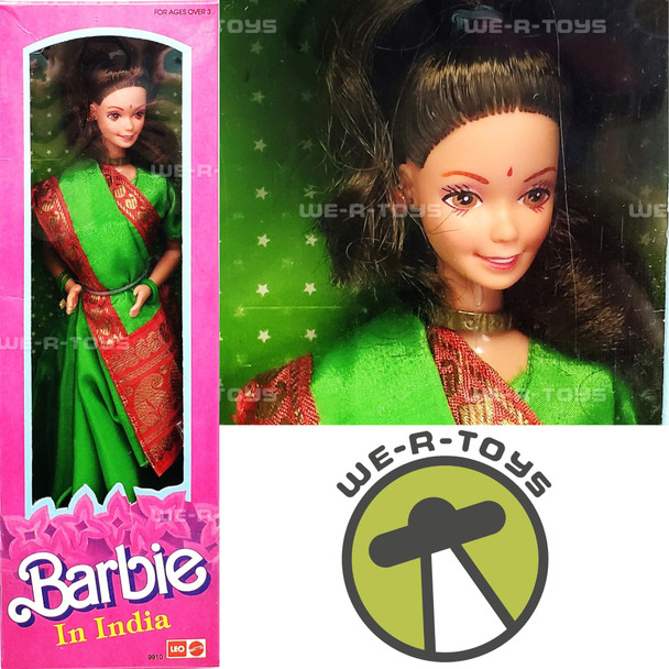 Barbie in India Doll Green and Red Saree Foreign Leo Toys 1993 Mattel 9910 NEW