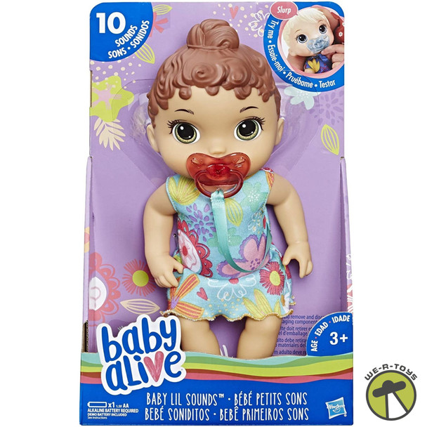 Baby Alive Baby Lil Sounds: Interactive Brown Hair Baby Doll with Pacifier