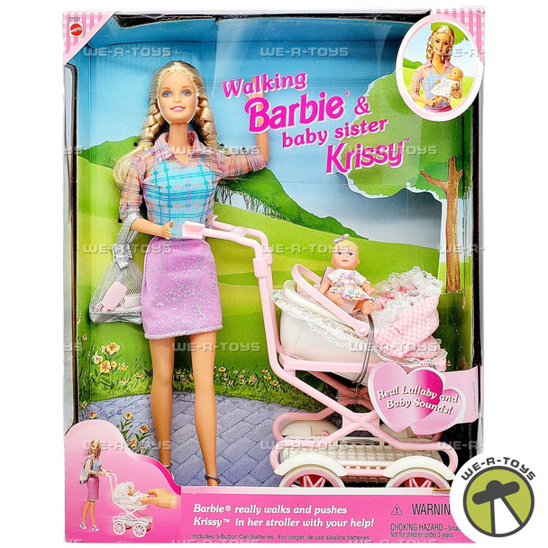 Walking Barbie & Baby Sister Krissy Dolls 1999 Mattel 22232