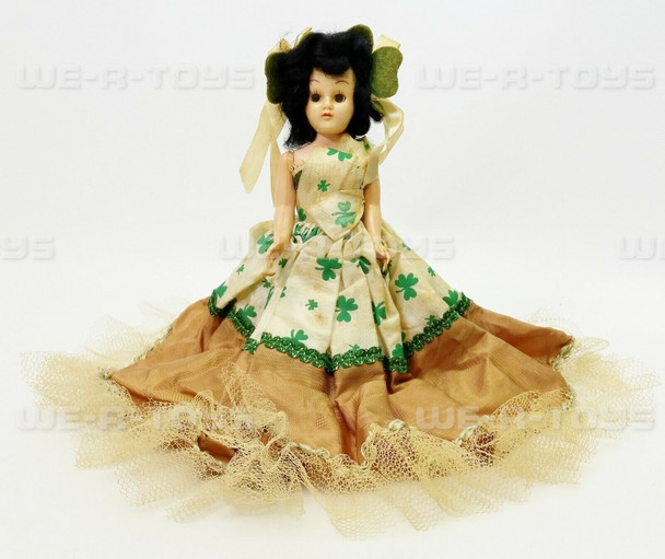 Vintage 1950's Shamrock Dress Irish 8" Hard Plastic Doll Sleepy Eyes USED