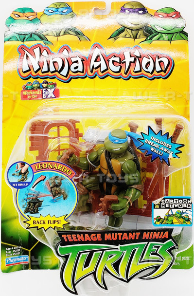 TMNT Ninja Action Leonardo Figure with Break Away Wall 2004 Playmates NRFP