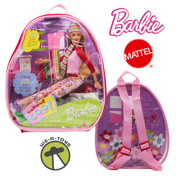 Barbie School Cool Doll with Plastic Backpack Carry Tote 2000 Mattel 29183